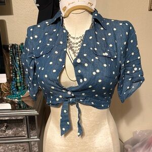 Polka Dot Tie-Front Blouse